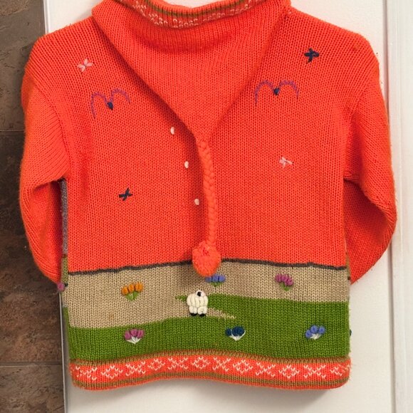 Vintage Peru Knit Kids Sweater Jacket Hoodie Zip Front 1980s - Picture 5 of 14